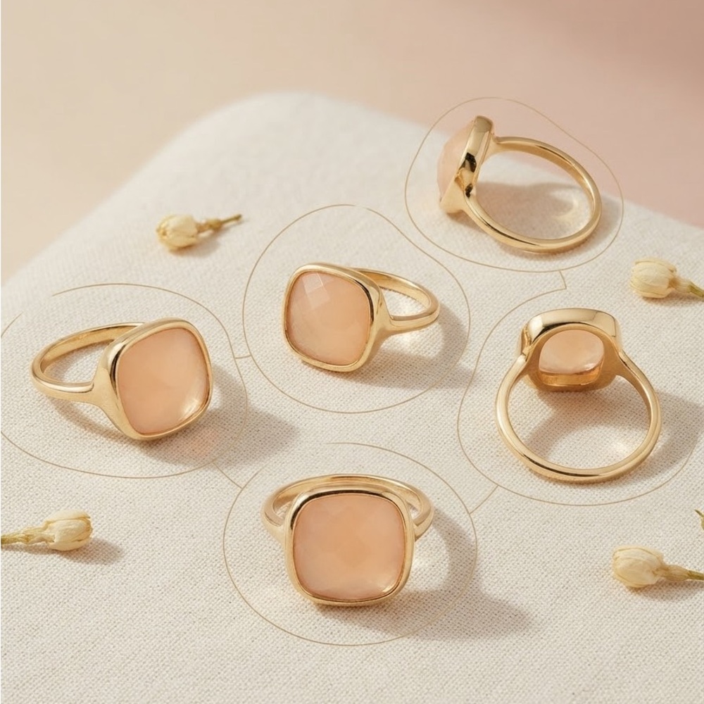 Gold-Tone Peach Stone Cushion Ring - Women's Fashion Jewelry